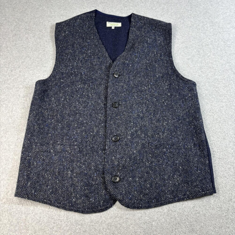 Jimmy Hourihan Wool Sweater Vest Men XS Blue Donegal Tweed Ireland Heritage Prep